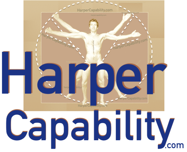 naked man as logo with the "p" in harper text rotating to read: "harder"