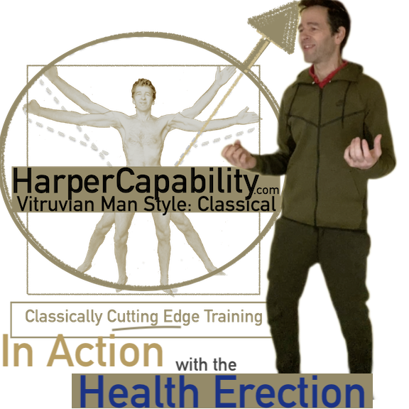 Coach harper standing next to himself, naked in vitruvian man style but with text covering his penis