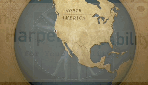harper-capability logo of naked man spinning is overlayed a map of north america