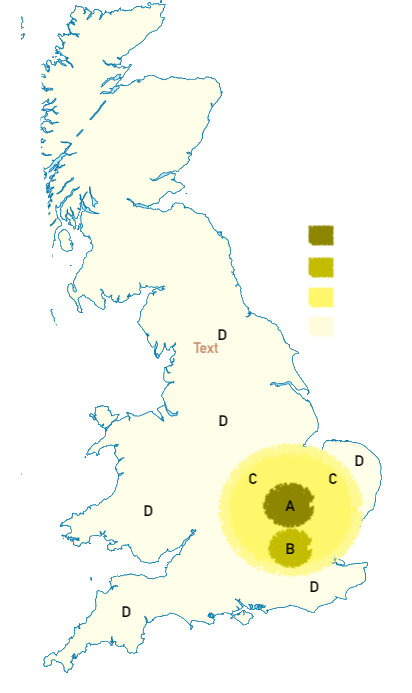uk map showing zones for 1:1 personal training cost and duration