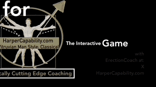 animated image of video showing erecting penis hands free and promoting the erection coaching game