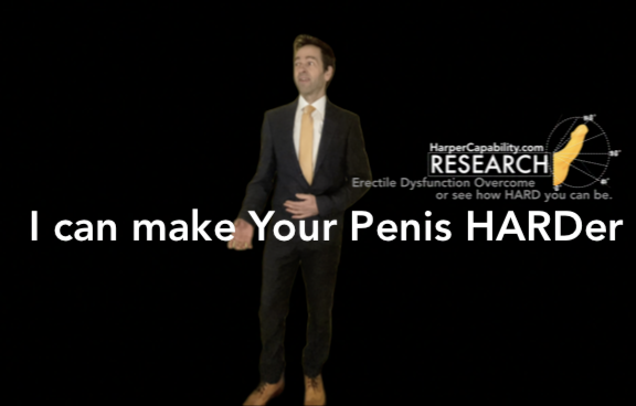 The erection coach in a suit with text overlay saying "I can make your penis harder"